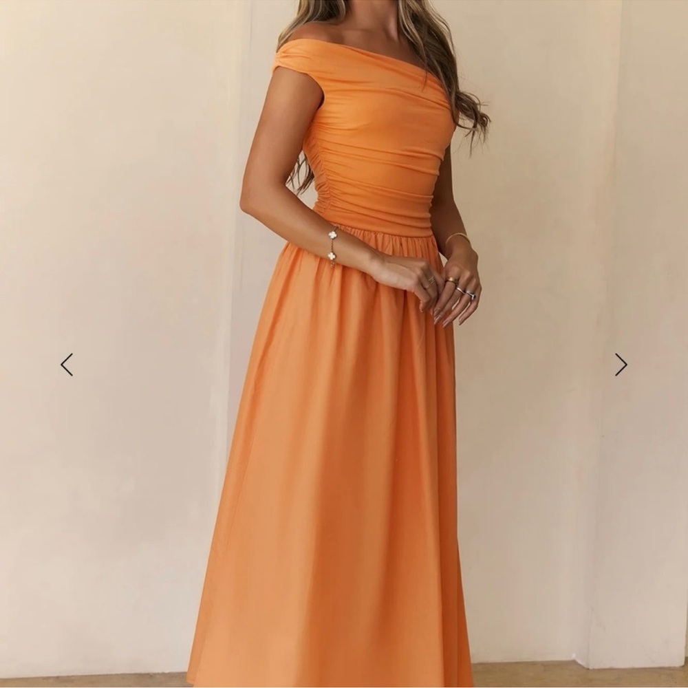 Hello Molly Elegant Orange Off-Shoulder Dress - Picture 3 of 10